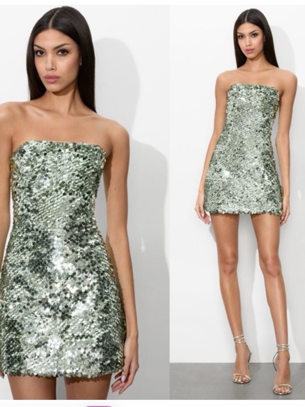 Alice + Olivia Velia disc Strapless Sequin Mini Dress in Mint Green size 4